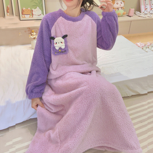 珊瑚绒睡裙女冬季加厚长袖加长款甜美可爱保暖法兰绒学生家居服