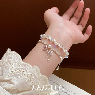 李大爷的店 水晶泡泡巴洛克手链少女感韩系丝带爱心碎银叠戴手串