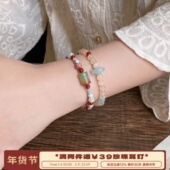 孔雀玛瑙寿山石撞色红玛瑙手串新中式 李大爷 店 国潮叠戴手链女