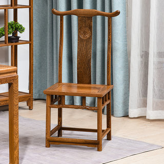 红木家具鸡翅木餐椅实木中式官帽椅原木仿古明式靠背茶桌椅子雕花