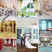 高清背景布 宫廷楼梯室内窗户欧式 新款 影楼摄影拍照背景纸婚纱照