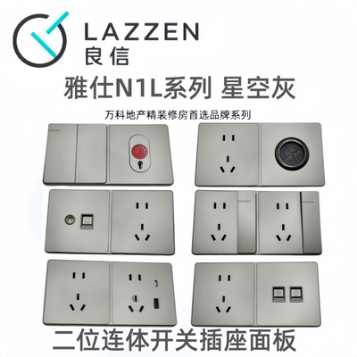 Nader良信N1L星空灰双开单控开关五孔插座网络扦二位连体随意组合