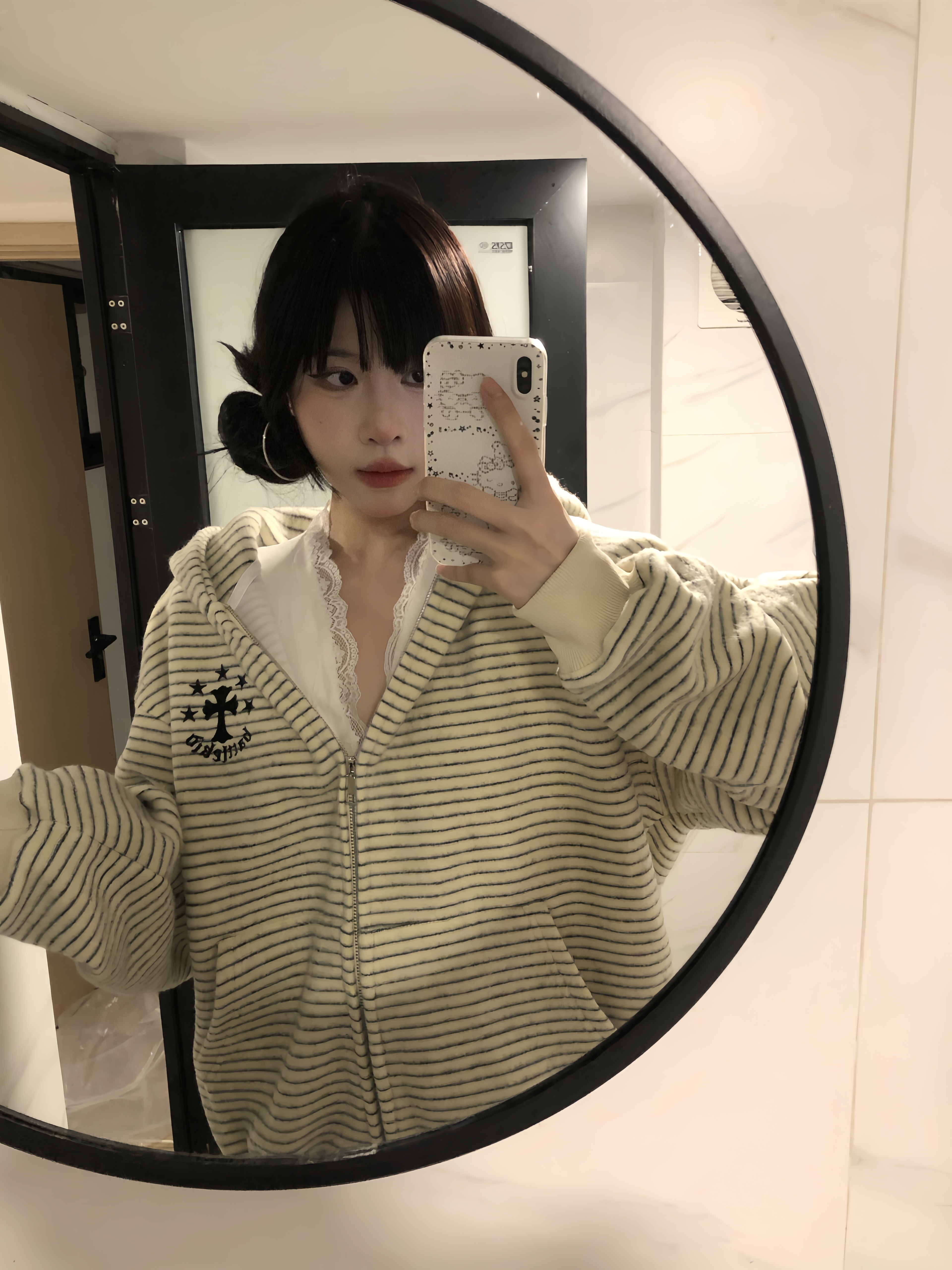 LINKA 25FW美式复古y2k亚文化条纹连帽卫衣外套宽松休闲开衫上衣