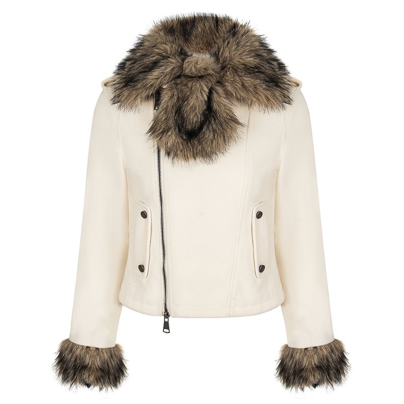 LINKA秋冬新款毛呢外套女千禧复古辣妹毛领短款加厚保暖修身上衣