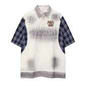 T假两件格纹欧美街头半袖 chaonimei原创潮牌美式 高街翻领短袖 上衣