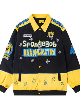 chaonimei卡通重工刺绣秋冬宽松街头撞色vintage棒球服外套夹克