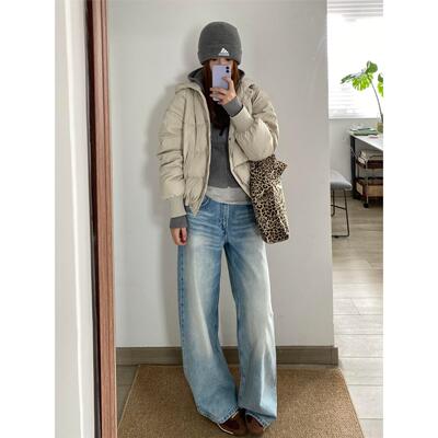 美式覆古水洗阔腿牛仔裤