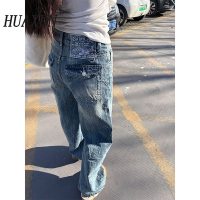 美式水洗蓝复古直筒牛仔