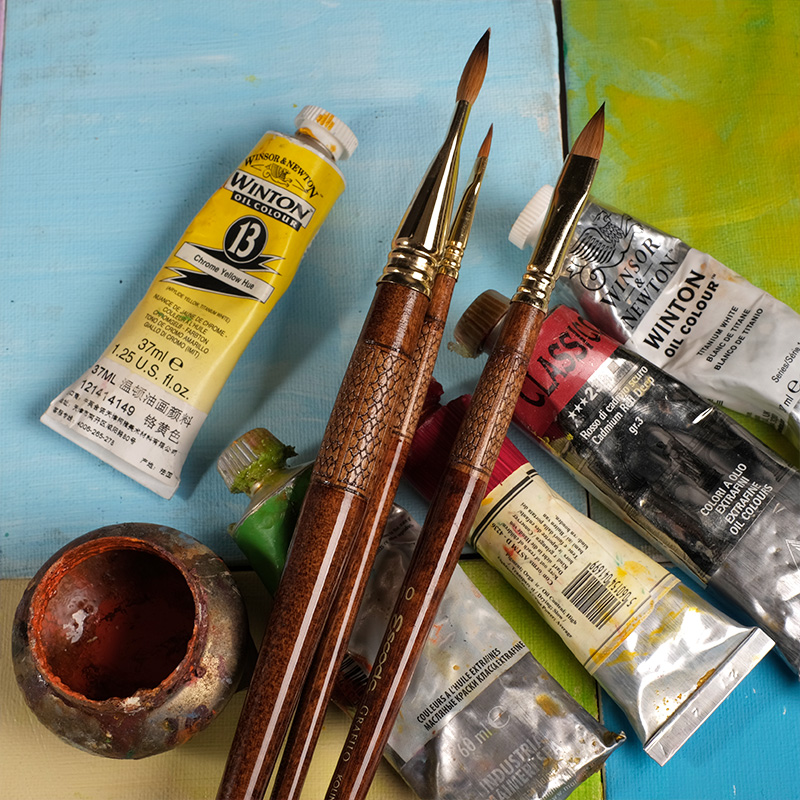 进口西班牙escoda笔皇油画笔古典写实貂毛水彩笔扁圆头猫舌峰2820