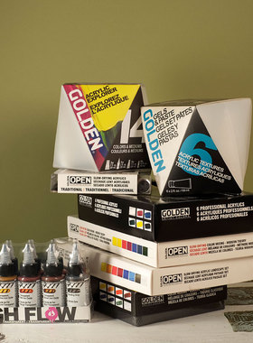 GOLDEN美国高登丙烯套装慢干厚重高流质型6/8/10色专业绘画颜料