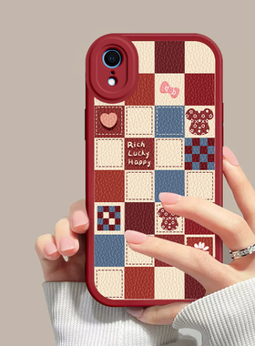 适用于苹果XR手机壳苹果15promax/14/13/12/11新款xsmax硅胶软壳xs新年iPhonex格子熊678plus红色防摔se女款5