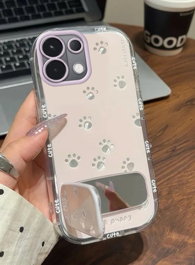 适用于OPPOk12s手机壳k11x/k10pro/k9s/k7新款镜面r17防摔k10活力版镂空猫爪opp全包k7x高级感opor15化妆镜子