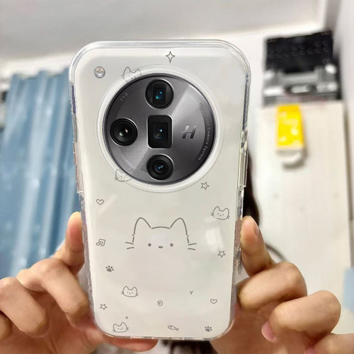 适用于OPPOFindX7Ultra手机壳新款小猫头PHY110保护套网红高级感ins风卡通女可爱大孔硅胶软壳全包简约创意