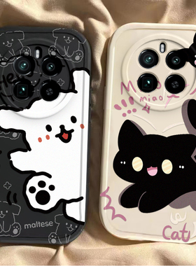 适用真我GT5Pro手机壳realmeGT5Pr0保护套Realme新款OPPO可爱TG五Por液态硅胶全包防摔OPPOGT5P男女黑猫白狗