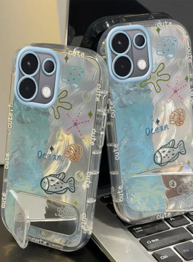 适用于OPPOk12s手机壳k11x/k10pro/k9s/k7新款镜面r17防摔k10活力版蓝色海洋世界opp全包k7x高级opor15化妆镜