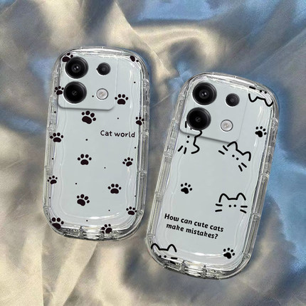 适用红米note13pro手机壳新款红米note12turbo3硅胶套note11tpro+防摔小米note10/9/8全包线条猫redmi9a13r/c
