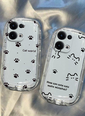 适用OPPOReno14手机壳Reno14Pro保护套OPPO新款硅胶OPPORen镜头线条猫全包防摔外壳0PP0Ren014Pr0男女情侣款