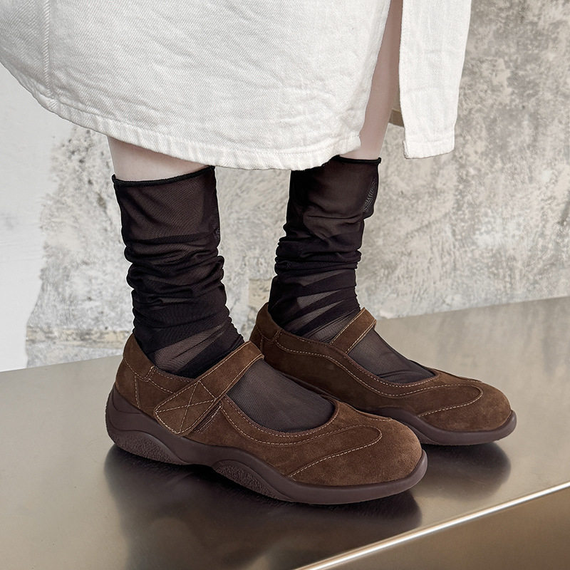 复古小众松糕鞋增高厚底鞋女休闲鞋小个子魔术贴运动鞋阿甘德训鞋