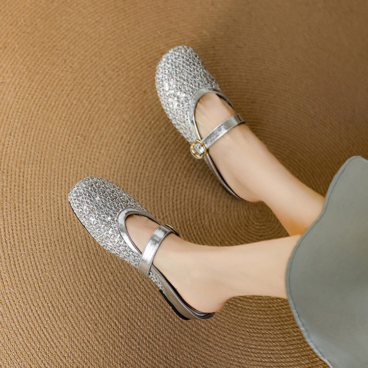 时尚圆包头编织网格水钻一字带平底玛丽珍女拖鞋2025年夏季新款潮,户外/登山/野营/旅行用品,登山鞋/徒步鞋,淘宝优惠券,粉丝福利购,淘宝优惠卷