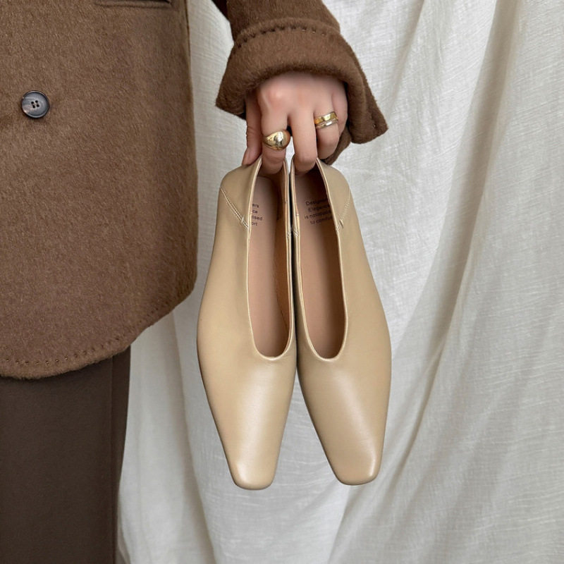 法式真皮奶奶鞋女平底春秋新款浅口小方头单鞋温柔软皮豆豆鞋瓢鞋,户外/登山/野营/旅行用品,登山鞋/徒步鞋,淘宝优惠券,粉丝福利购,淘宝优惠卷