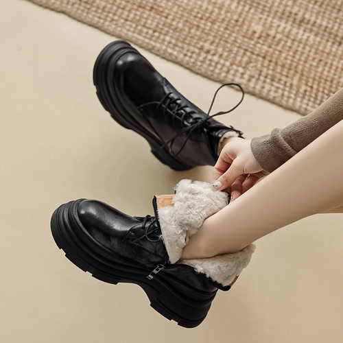 绑带松糕超厚底雪地靴女冬季加绒加厚皮毛一体短靴东北大棉鞋高跟