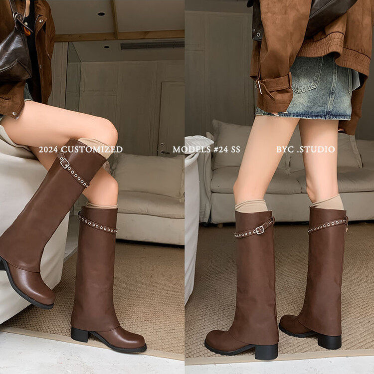 6CM英伦高跟潮款辣妹裤筒靴子2024秋冬新款高筒粗跟皮带扣西部靴,流行男鞋,马丁靴,淘宝优惠券,粉丝福利购,淘宝优惠卷