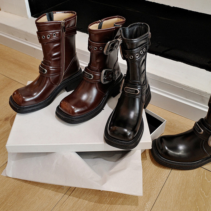 王炸版型酷Girl美拉德风帅气机车靴2024秋季侧拉链皮带扣马丁靴女,流行男鞋,马丁靴,淘宝优惠券,粉丝福利购,淘宝优惠卷
