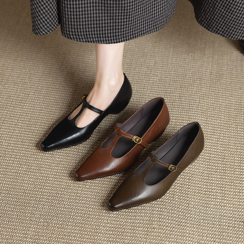 春秋季牛皮纯色法式小方头玛丽珍鞋女低跟粗跟浅口单鞋女软底复古,户外/登山/野营/旅行用品,登山鞋/徒步鞋,淘宝优惠券,粉丝福利购,淘宝优惠卷