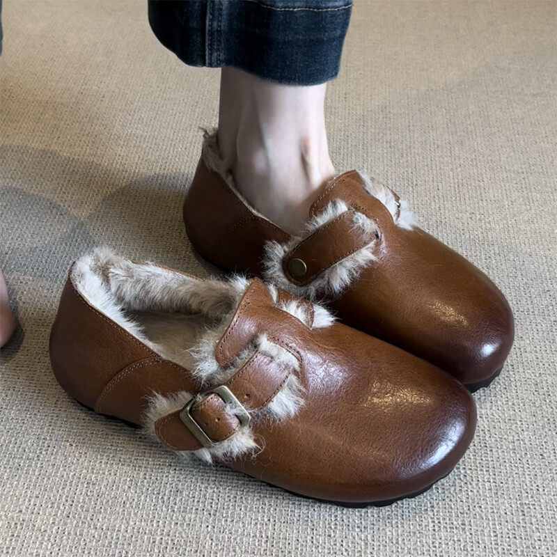 水洗牛皮复古平底保暖勃肯鞋女2025新款冬季加绒百搭舒适毛毛棉鞋,户外/登山/野营/旅行用品,登山鞋/徒步鞋,淘宝优惠券,粉丝福利购,淘宝优惠卷