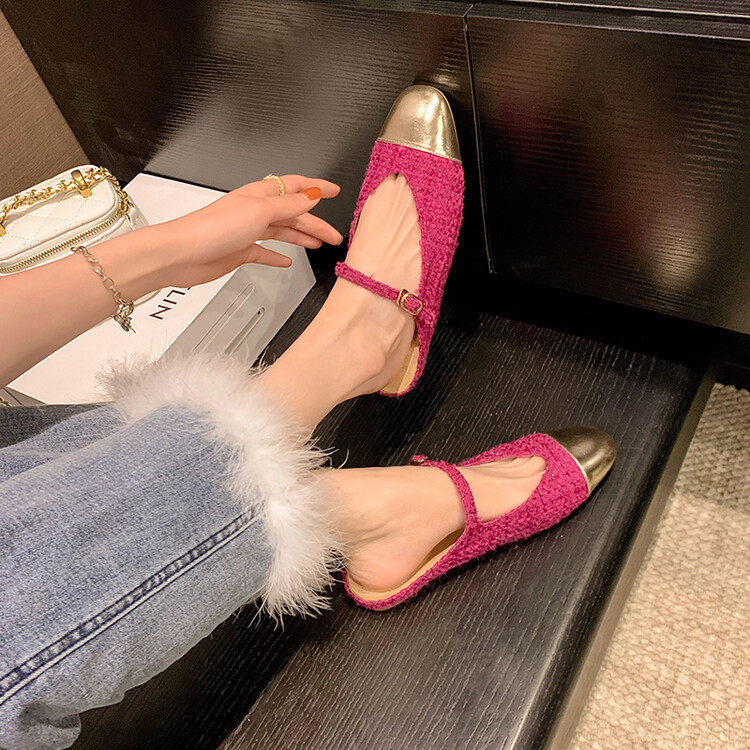 粉黛玫瑰~ 小香风圆头平底包头外穿拖鞋复古拼色编织凉鞋穆勒鞋女,户外/登山/野营/旅行用品,登山鞋/徒步鞋,淘宝优惠券,粉丝福利购,淘宝优惠卷