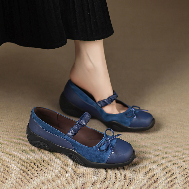 法式复古真皮浅口单鞋2025年新款小皮鞋厚底女鞋休闲运动玛丽珍鞋