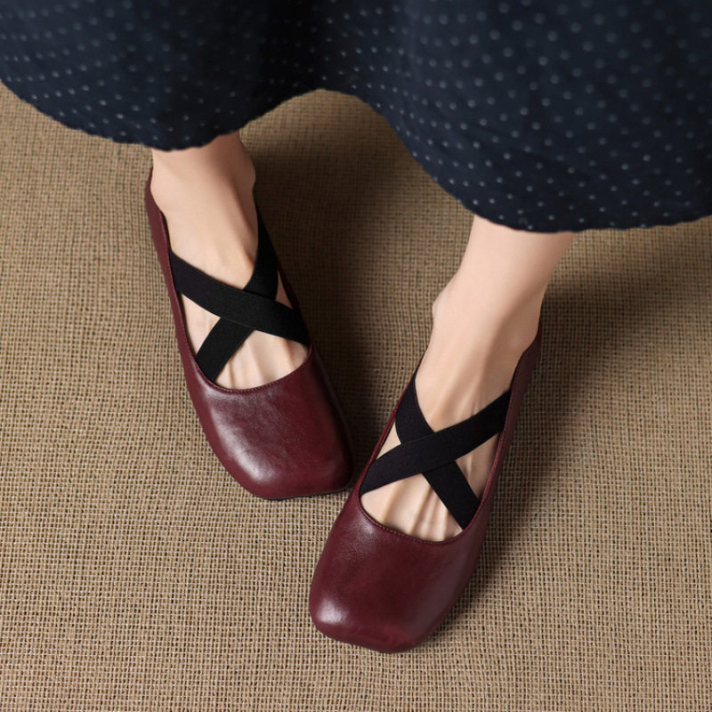 头层羊皮~1cm方头浅口交叉弹力带平底跟玛丽珍鞋女百搭复古风单鞋,流行男鞋,马丁靴,淘宝优惠券,粉丝福利购,淘宝优惠卷