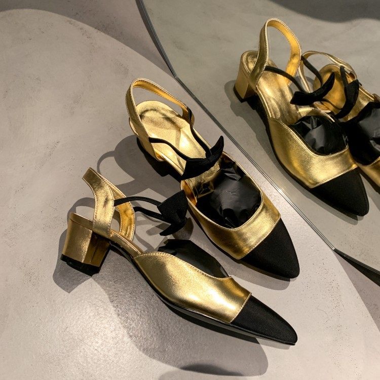 蝴蝶结小香风凉鞋夏季新品羊皮拼色尖头后空鞋粗中跟女式凉鞋潮,户外/登山/野营/旅行用品,登山鞋/徒步鞋,淘宝优惠券,粉丝福利购,淘宝优惠卷