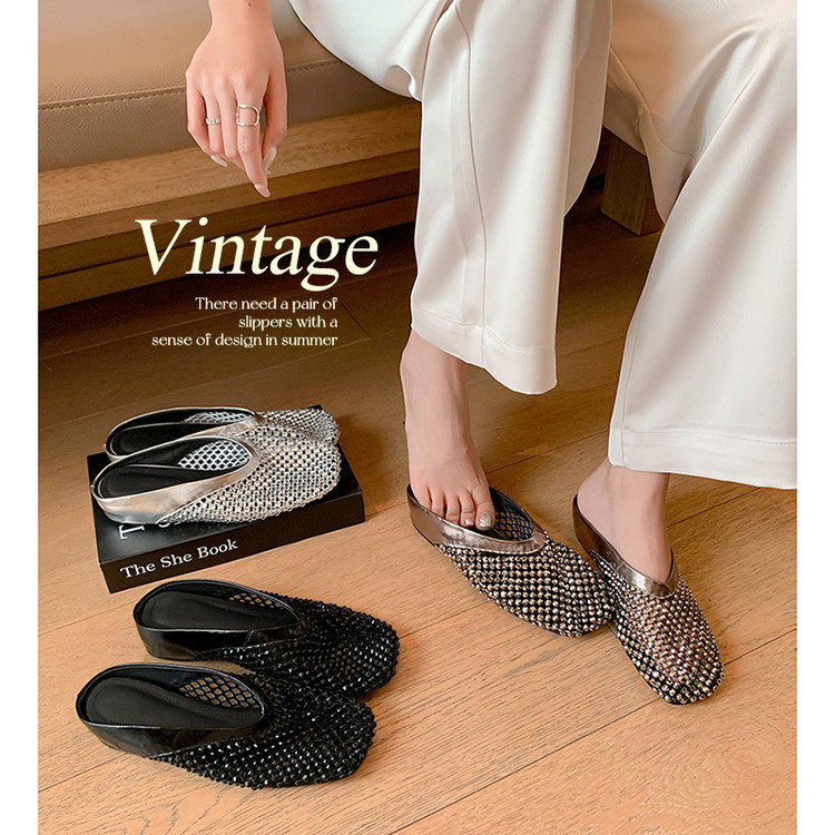2025夏季新款法式水钻网面包头半拖鞋女外穿度假平底透气穆勒凉拖,户外/登山/野营/旅行用品,登山鞋/徒步鞋,淘宝优惠券,粉丝福利购,淘宝优惠卷