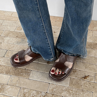 真皮羊皮平底一字拖女夏外穿女款2025新款夏季凉拖鞋度假沙滩女鞋