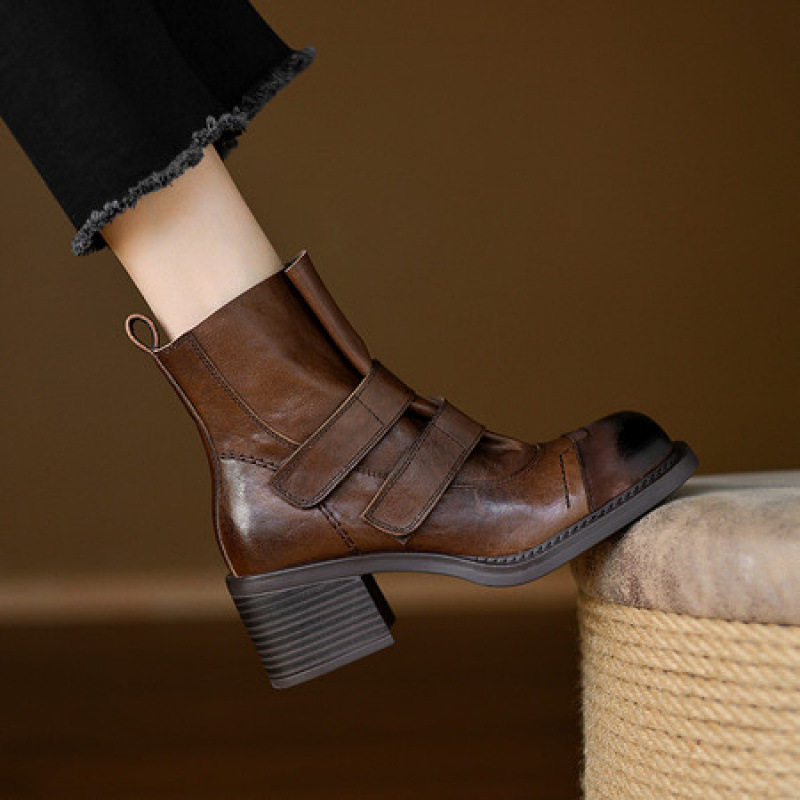 2025新款法式复古圆头粗跟中跟单鞋女高筒瘦瘦靴弹力靴短筒靴,户外/登山/野营/旅行用品,登山鞋/徒步鞋,淘宝优惠券,粉丝福利购,淘宝优惠卷