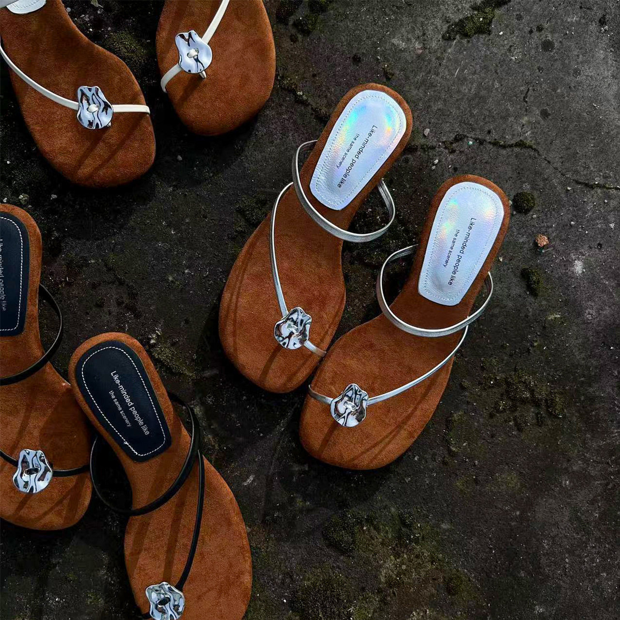 踩屎感~头层羊皮水钻套趾拖鞋2024夏季新款法式仙女配裙凉鞋外穿