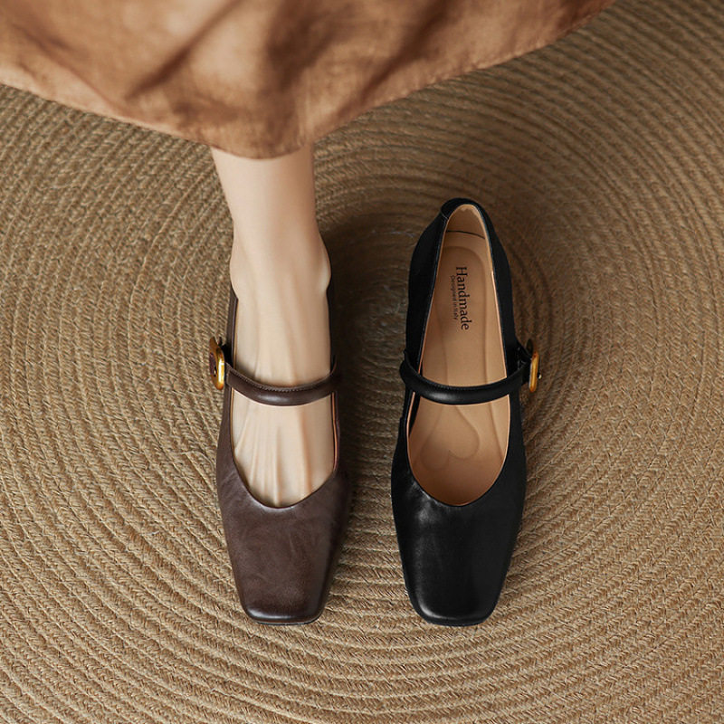 法式复古方头玛丽珍小皮鞋女2025春秋款软羊皮一字带粗跟单鞋大码,流行男鞋,马丁靴,淘宝优惠券,粉丝福利购,淘宝优惠卷