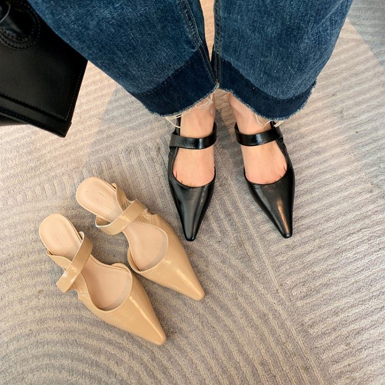 牛皮包头凉鞋女夏季新品马油皮尖头纯色中跟后空时尚女式凉鞋,户外/登山/野营/旅行用品,登山鞋/徒步鞋,淘宝优惠券,粉丝福利购,淘宝优惠卷