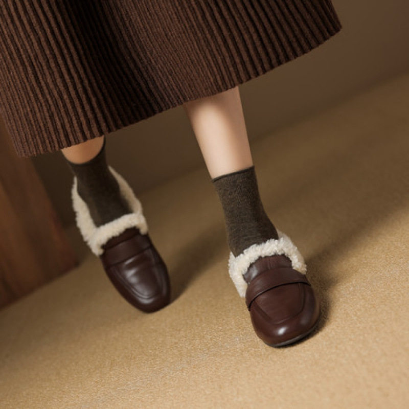 加厚羊羔毛保暖复古平底小皮鞋女秋冬真皮深口毛毛单鞋加绒乐福鞋,流行男鞋,马丁靴,淘宝优惠券,粉丝福利购,淘宝优惠卷