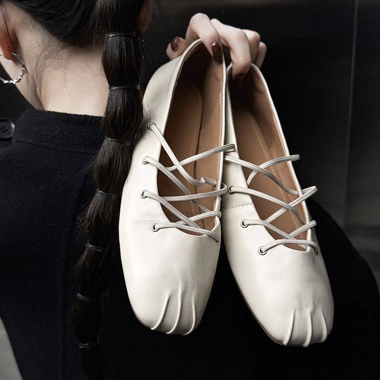 头层小羊皮交叉绑带浅口平底鞋舒适单鞋2025春季圆头低跟通勤单鞋,流行男鞋,马丁靴,淘宝优惠券,粉丝福利购,淘宝优惠卷