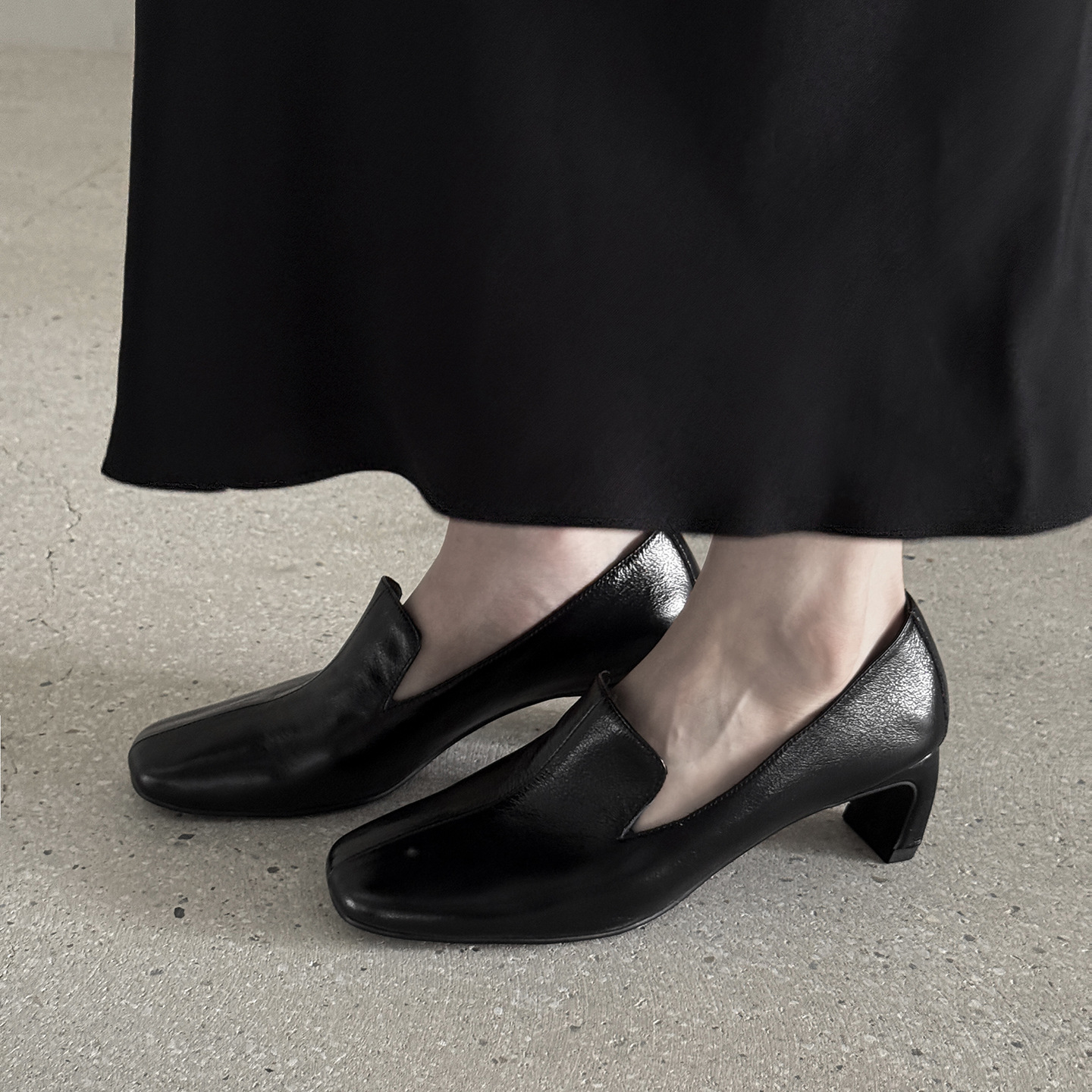 头层牛皮2025新款法式复古方头5cm粗跟高跟鞋女百搭通勤鞋女巫鞋