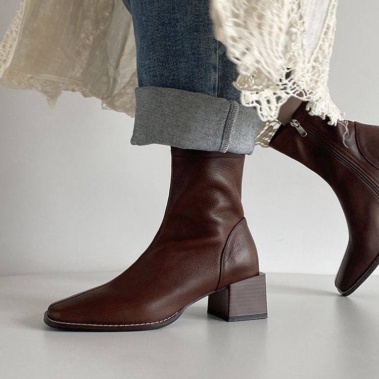 纯手工2024年秋冬季新款短靴女粗跟方头瘦瘦靴百搭裸靴复古马丁靴,户外/登山/野营/旅行用品,登山鞋/徒步鞋,淘宝优惠券,粉丝福利购,淘宝优惠卷