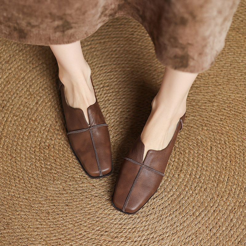 复古方头平底低跟深口单鞋女2025年春季新款舒适一脚蹬乐福小皮鞋,户外/登山/野营/旅行用品,登山鞋/徒步鞋,淘宝优惠券,粉丝福利购,淘宝优惠卷