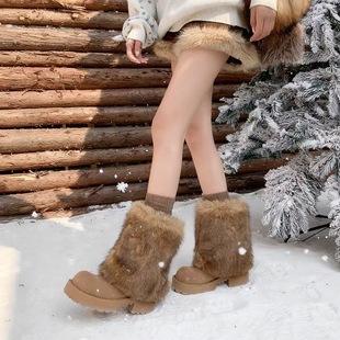 保暖靴子女加绒加厚短靴 冬季 真皮厚底三穿磨砂雪地靴女款 2025新款