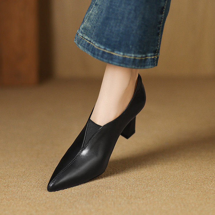 舒适裸靴真皮磨砂职业工作单鞋女春秋款深口尖头高跟鞋粗跟及踝靴,流行男鞋,马丁靴,淘宝优惠券,粉丝福利购,淘宝优惠卷