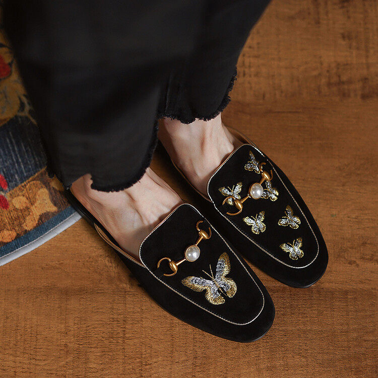 刺绣穆勒鞋女包头拖鞋 夏季 新品 羊翻皮 低跟金属外穿女式凉拖鞋,运动鞋new,跑步鞋,淘宝优惠券,粉丝福利购,淘宝优惠卷