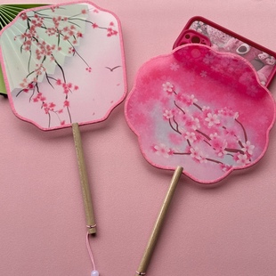 中国古风半透明长柄异形舞蹈圆扇子女式 儿童汉服搭配摄影道具团扇