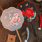 双面绣古风圆扇刺绣团扇八瓣牡丹仙子荷花汉服专用苏绣百搭舞蹈扇