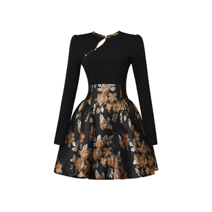 新中式小众设计感拼接高级感长袖连衣裙秋季国风内搭绝美改良旗袍